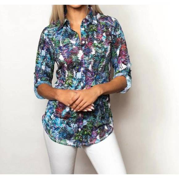 SNO SKINS Fall/Winter Collection Designer Print Crinkle V-Neck Top with Rouched Detail (Galaxy)